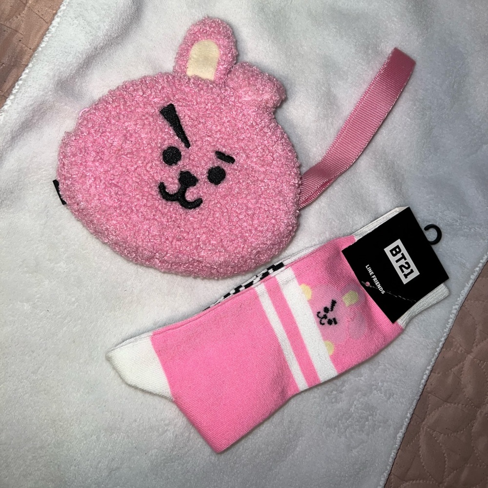 BT21 Cookie Jungkook socks and pencil case pink
